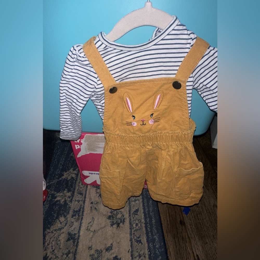 Kids Mustard Corduroy Overalls with Bunny Design